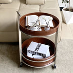 Stylish Synthetic Leather and Stainless Steel Tea Table with Dual Storage Shelves – Modern Home Decor Accent hakt-5153