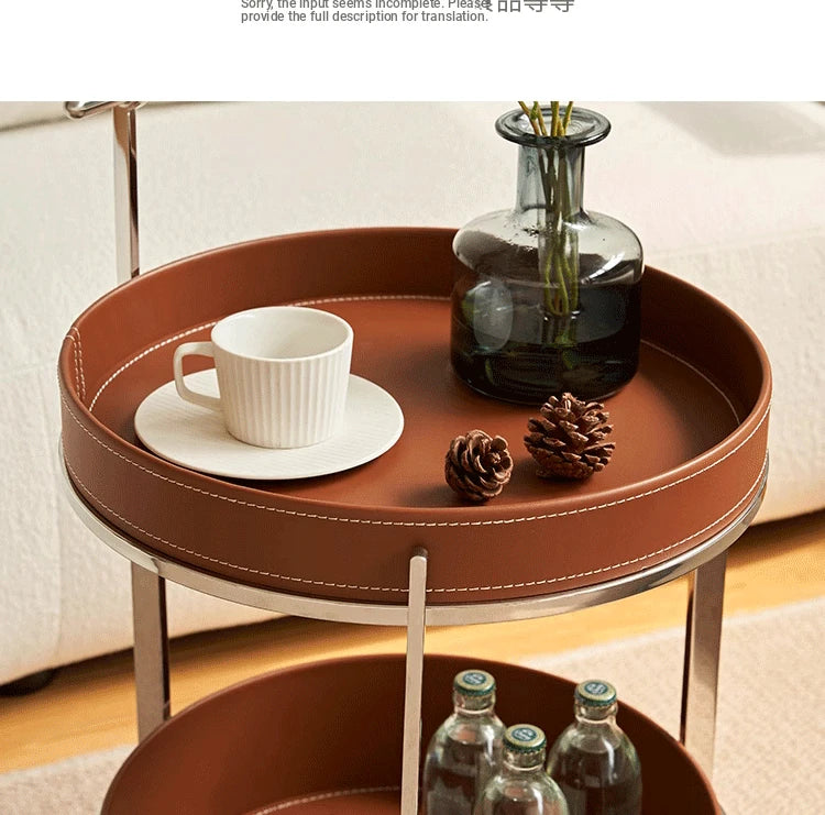 Stylish Synthetic Leather and Stainless Steel Tea Table with Dual Storage Shelves – Modern Home Decor Accent hakt-5153