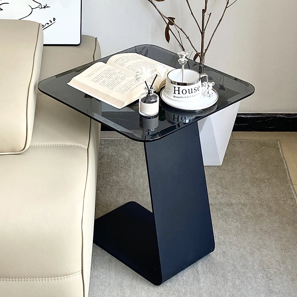 Stylish Tempered Glass Tea Table with Modern Black Base - Perfect for Living Room Décor hakt-5155