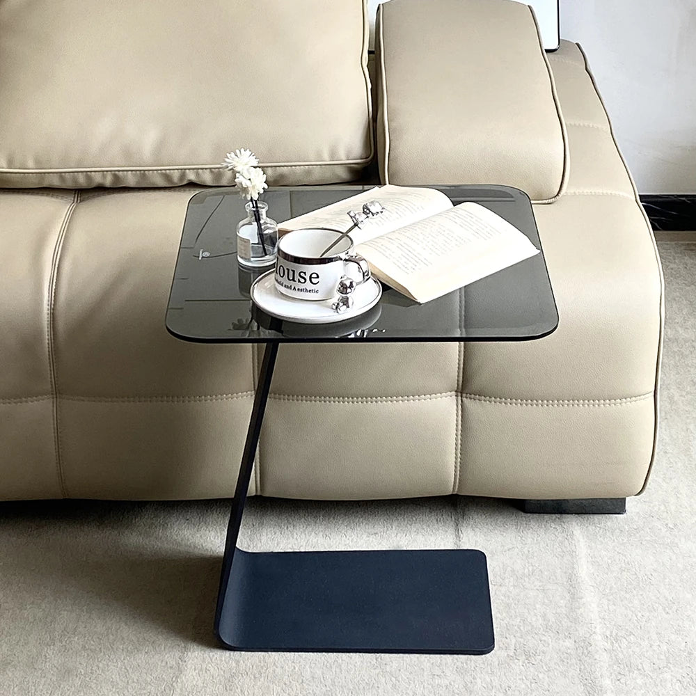 Stylish Tempered Glass Tea Table with Modern Black Base - Perfect for Living Room Décor hakt-5155