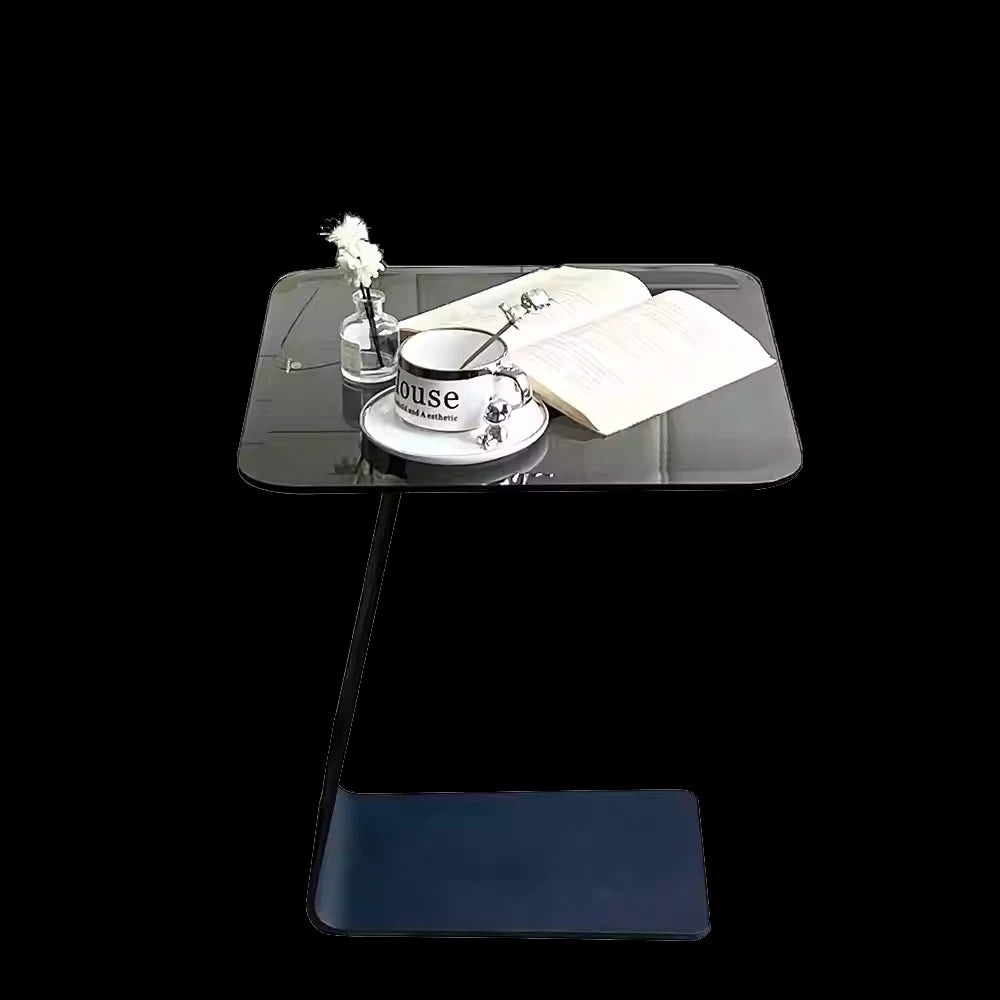 Stylish Tempered Glass Tea Table with Modern Black Base - Perfect for Living Room Décor hakt-5155