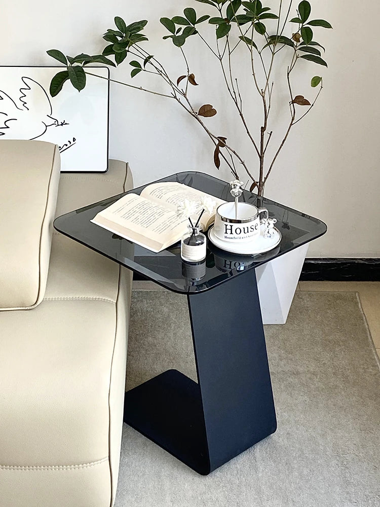 Stylish Tempered Glass Tea Table with Modern Black Base - Perfect for Living Room Décor hakt-5155