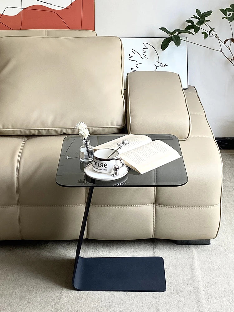 Stylish Tempered Glass Tea Table with Modern Black Base - Perfect for Living Room Décor hakt-5155