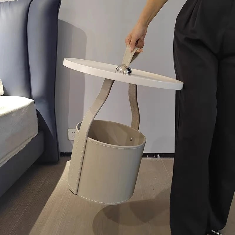 Stylish Synthetic Leather Tea Table with Convenient Storage - Modern Home Décor Essential hakt-5156
