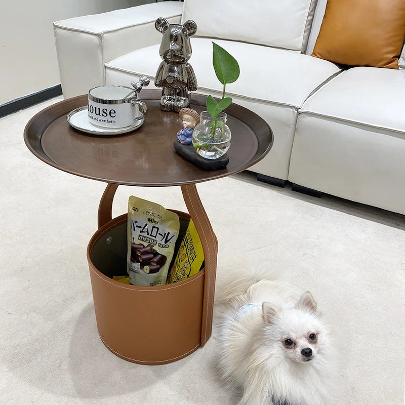 Stylish Synthetic Leather Tea Table with Convenient Storage - Modern Home Décor Essential hakt-5156