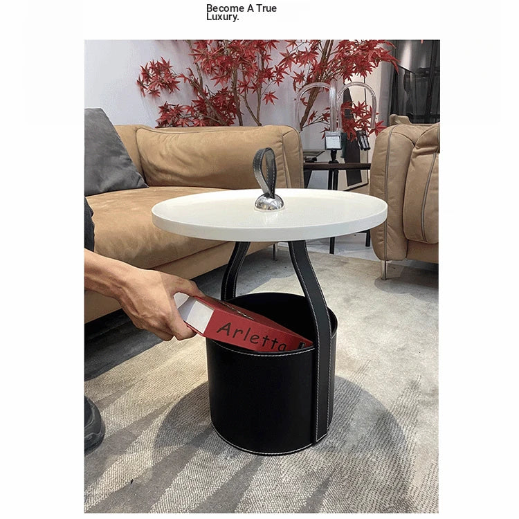 Stylish Synthetic Leather Tea Table with Convenient Storage - Modern Home Décor Essential hakt-5156