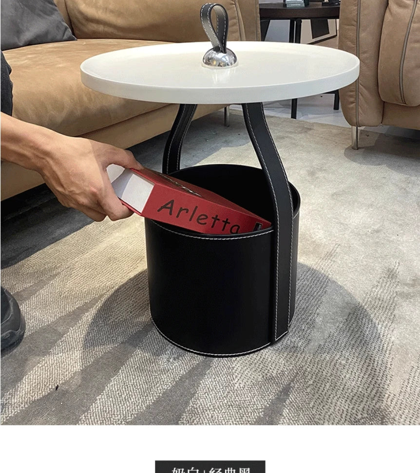 Stylish Synthetic Leather Tea Table with Convenient Storage - Modern Home Décor Essential hakt-5156