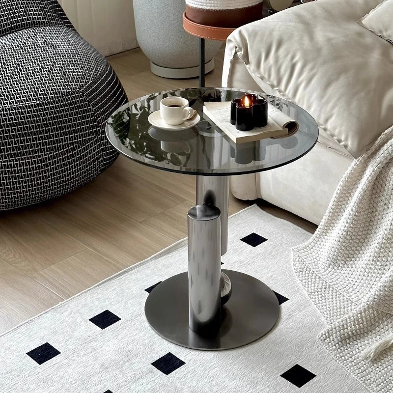 Stylish Stainless Tempered Glass Tea Table – Modern Accent for Living Room and Lounge hakt-5157