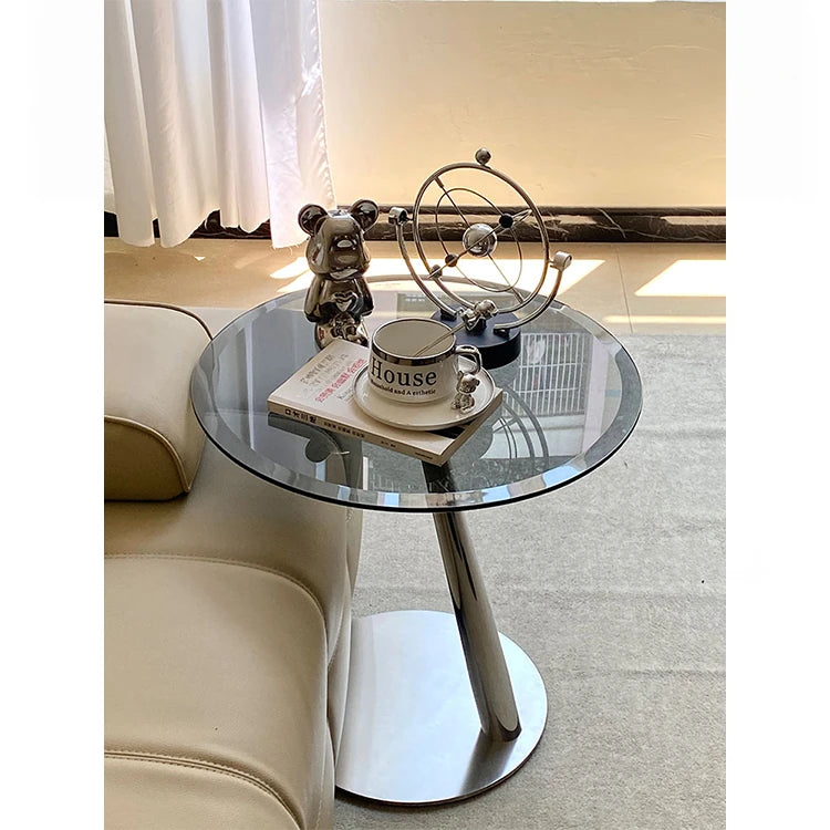 Stylish Tempered Glass and Stainless Steel Tea Table for Modern Living Rooms hakt-5158