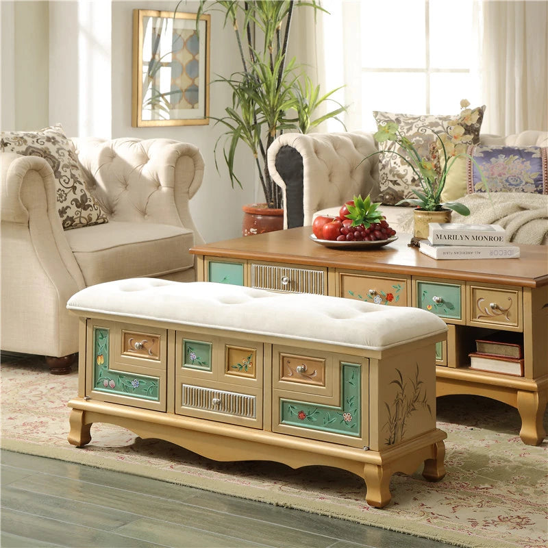 Elegant Oak Stool with Tufted Cushion – Stylish Storage Solution for Any Room halmh-5295