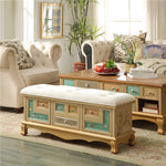 Elegant Oak Stool with Tufted Cushion – Stylish Storage Solution for Any Room halmh-5295