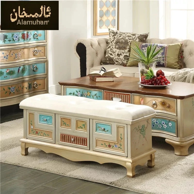 Elegant Oak Stool with Tufted Cushion – Stylish Storage Solution for Any Room halmh-5295