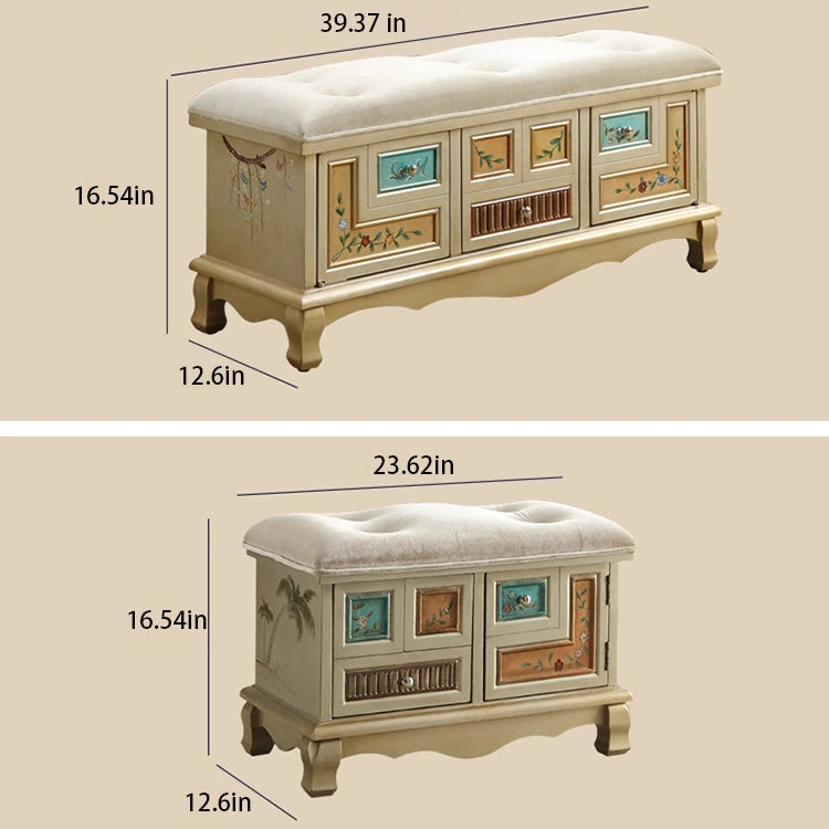 Elegant Oak Stool with Tufted Cushion – Stylish Storage Solution for Any Room halmh-5295