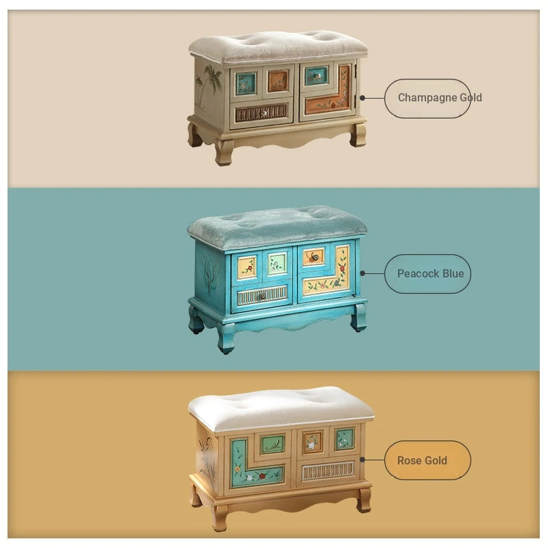 Elegant Oak Stool with Tufted Cushion – Stylish Storage Solution for Any Room halmh-5295