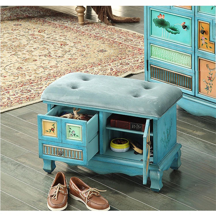 Elegant Oak Stool with Tufted Cushion – Stylish Storage Solution for Any Room halmh-5295