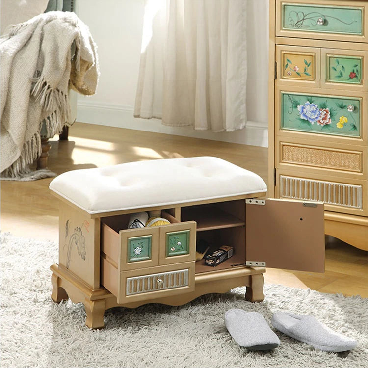 Elegant Oak Stool with Tufted Cushion – Stylish Storage Solution for Any Room halmh-5295