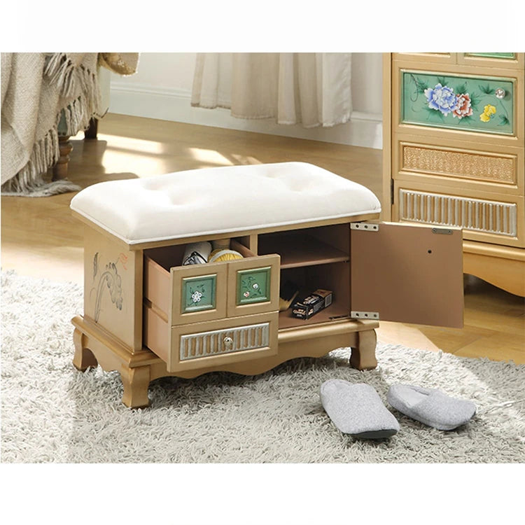 Elegant Oak Stool with Tufted Cushion – Stylish Storage Solution for Any Room halmh-5295