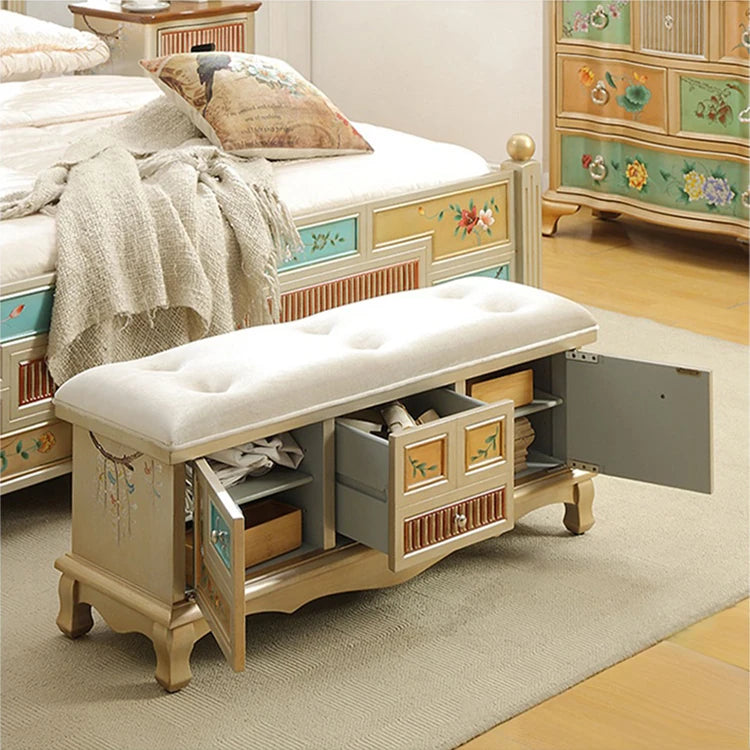 Elegant Oak Stool with Tufted Cushion – Stylish Storage Solution for Any Room halmh-5295