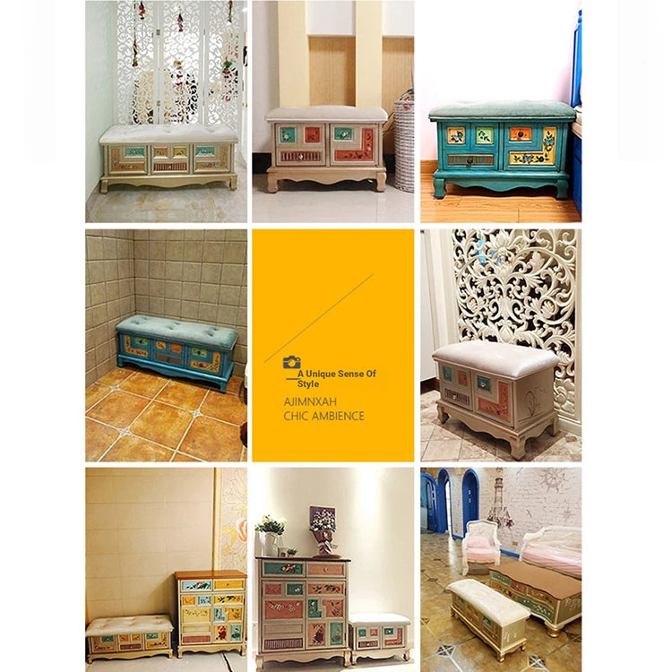 Elegant Oak Stool with Tufted Cushion – Stylish Storage Solution for Any Room halmh-5295