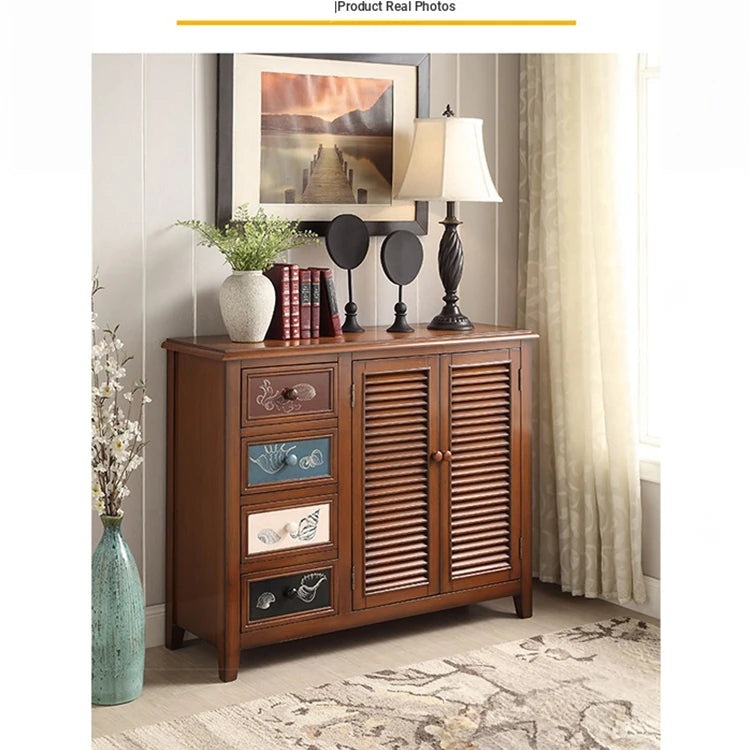 Elegant Oak Shoe Cabinet with Unique Decorative Drawers – Stylish Storage Solution for Your Entryway halmh-5296