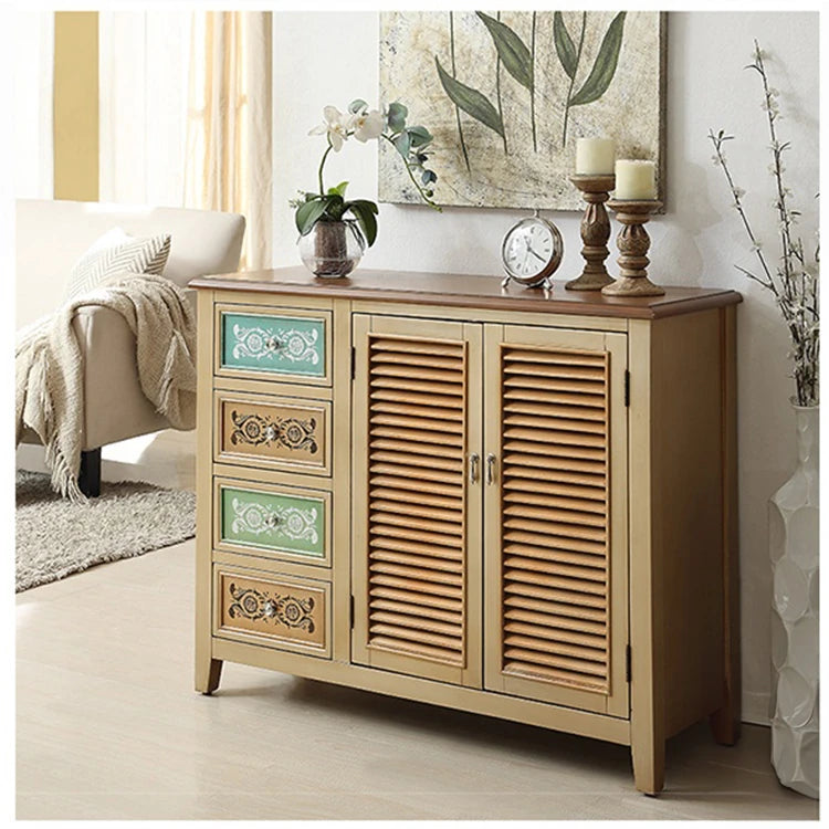 Elegant Oak Shoe Cabinet with Unique Decorative Drawers – Stylish Storage Solution for Your Entryway halmh-5296