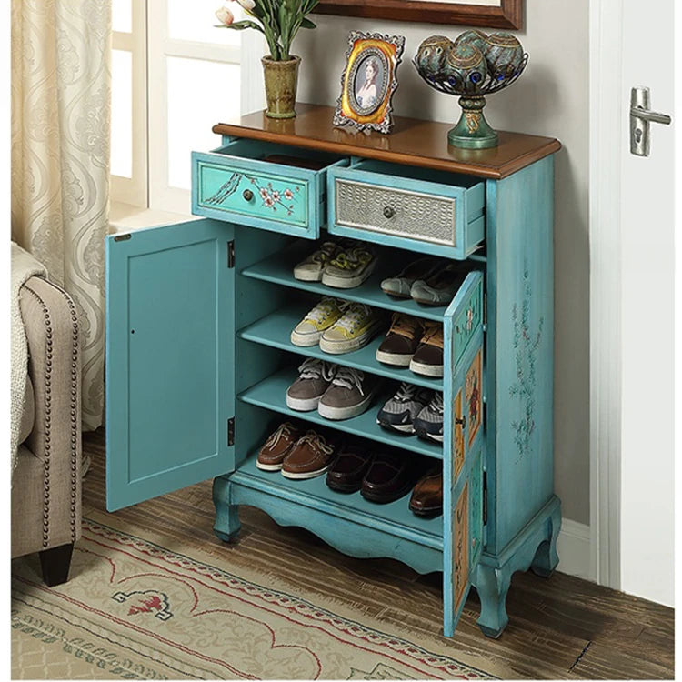 Stylish Oak Shoe Cabinet with Vintage-Inspired Design and Ample Storage Space halmh-5298