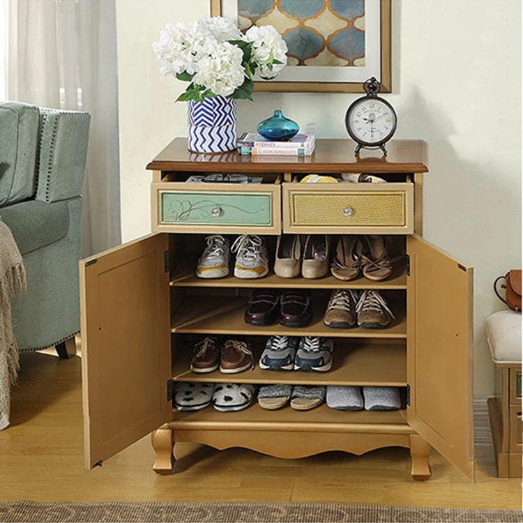 Stylish Oak Shoe Cabinet with Vintage-Inspired Design and Ample Storage Space halmh-5298