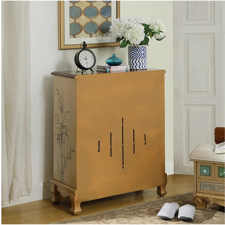 Stylish Oak Shoe Cabinet with Vintage-Inspired Design and Ample Storage Space halmh-5298