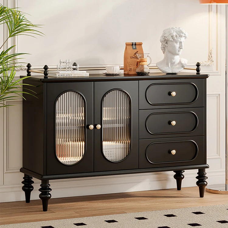 Elegant Solid Wood Cherry Sideboard with Glass Doors and Drawers - Stylish Storage for Living Room or Dining Room halmh-5299