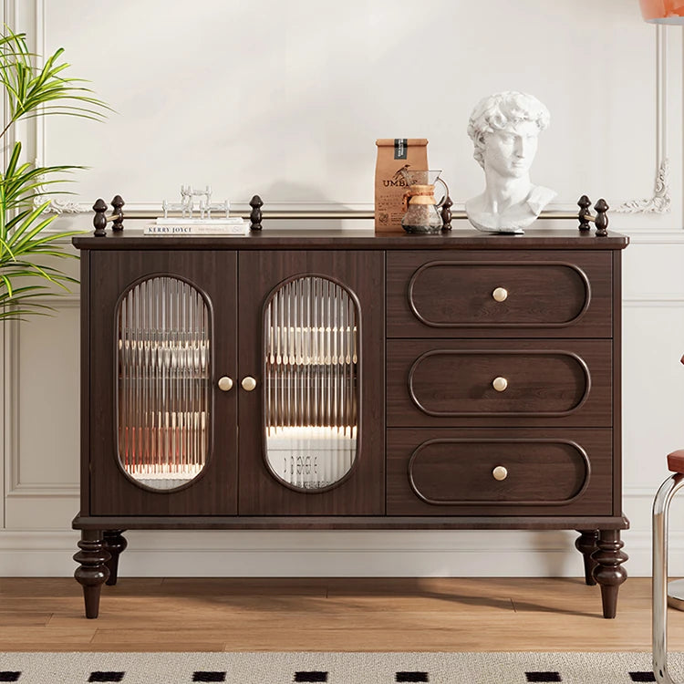 Elegant Solid Wood Cherry Sideboard with Glass Doors and Drawers - Stylish Storage for Living Room or Dining Room halmh-5299