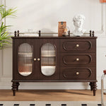 Elegant Solid Wood Cherry Sideboard with Glass Doors and Drawers - Stylish Storage for Living Room or Dining Room halmh-5299