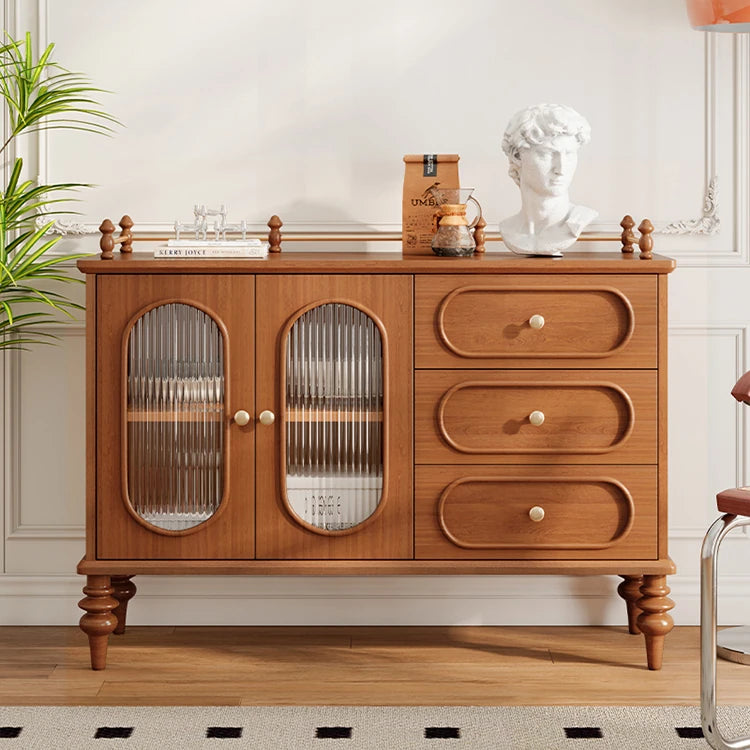 Elegant Solid Wood Cherry Sideboard with Glass Doors and Drawers - Stylish Storage for Living Room or Dining Room halmh-5299