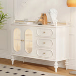 Elegant Solid Wood Cherry Sideboard with Glass Doors and Drawers - Stylish Storage for Living Room or Dining Room halmh-5299