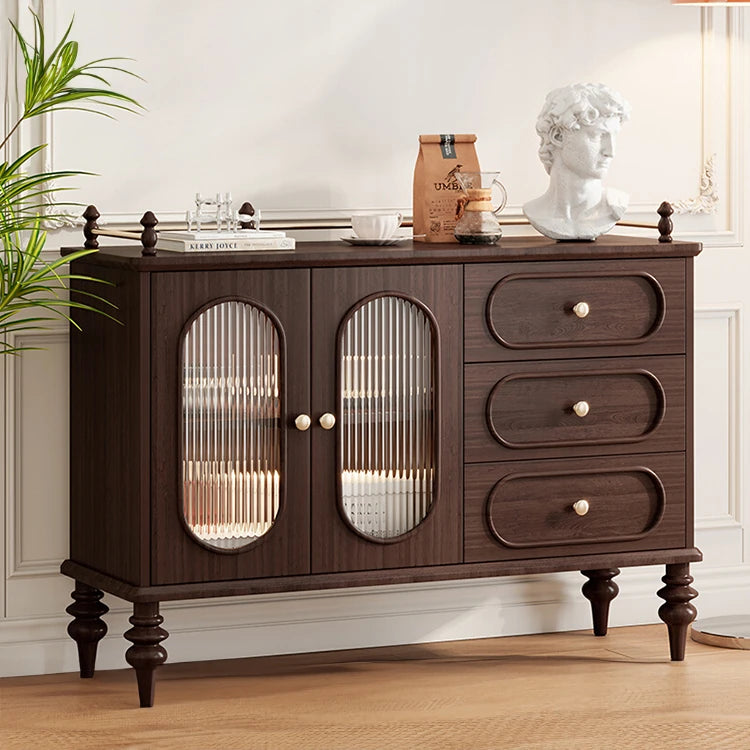 Elegant Solid Wood Cherry Sideboard with Glass Doors and Drawers - Stylish Storage for Living Room or Dining Room halmh-5299