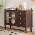 Elegant Solid Wood Cherry Sideboard with Glass Doors and Drawers - Stylish Storage for Living Room or Dining Room halmh-5299