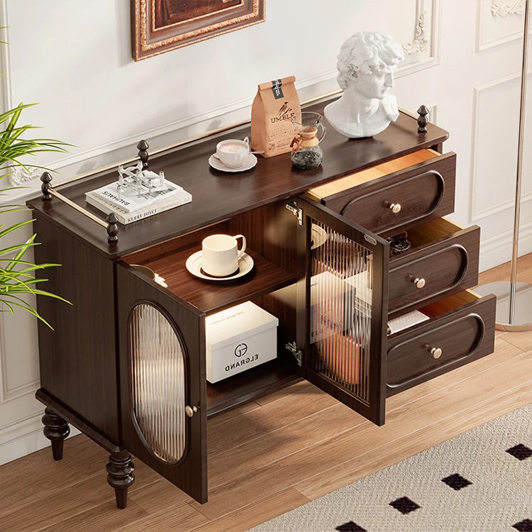 Elegant Solid Wood Cherry Sideboard with Glass Doors and Drawers - Stylish Storage for Living Room or Dining Room halmh-5299