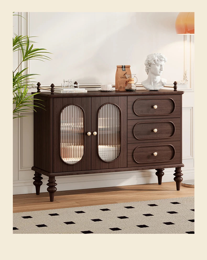 Elegant Solid Wood Cherry Sideboard with Glass Doors and Drawers - Stylish Storage for Living Room or Dining Room halmh-5299