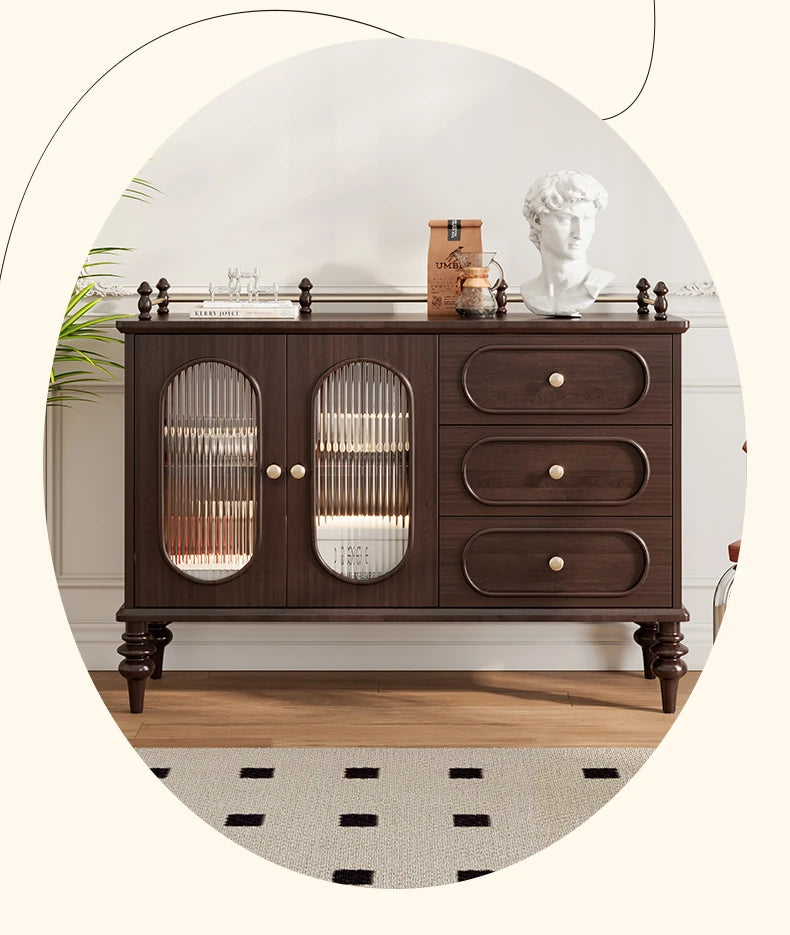 Elegant Solid Wood Cherry Sideboard with Glass Doors and Drawers - Stylish Storage for Living Room or Dining Room halmh-5299