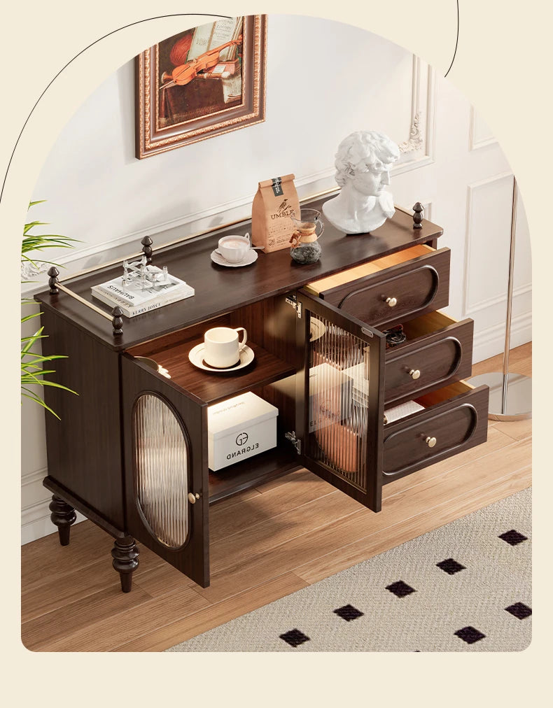 Elegant Solid Wood Cherry Sideboard with Glass Doors and Drawers - Stylish Storage for Living Room or Dining Room halmh-5299