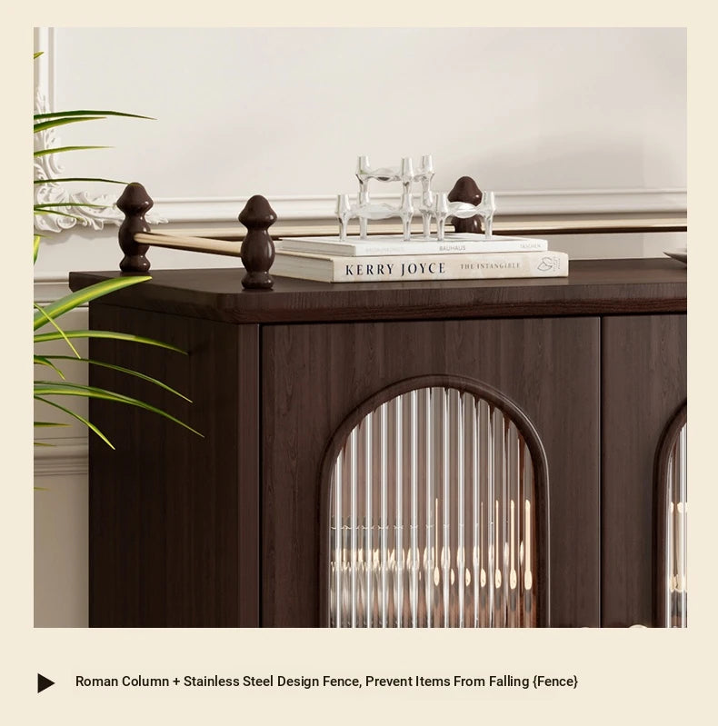 Elegant Solid Wood Cherry Sideboard with Glass Doors and Drawers - Stylish Storage for Living Room or Dining Room halmh-5299