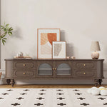 Elegant Solid Wood TV Stand with Glass Doors - Stylish Multi-Layer Storage Unit for Living Room Decor halmh-5301
