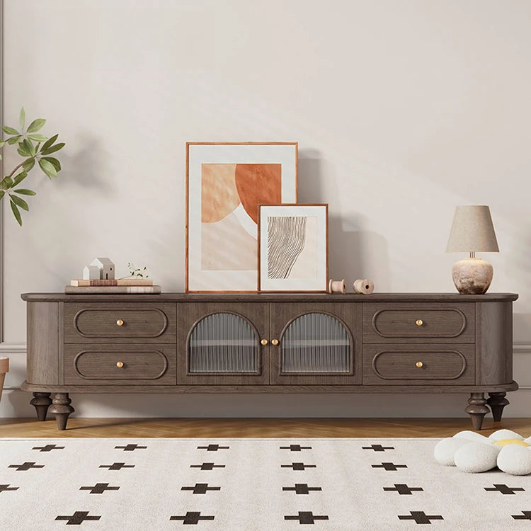 Elegant Solid Wood TV Stand with Glass Doors - Stylish Multi-Layer Storage Unit for Living Room Decor halmh-5301