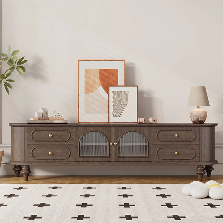 Elegant Solid Wood TV Stand with Glass Doors - Stylish Multi-Layer Storage Unit for Living Room Decor halmh-5301