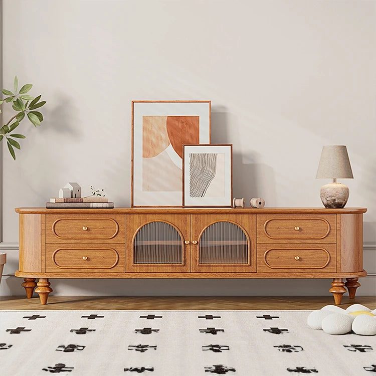 Elegant Solid Wood TV Stand with Glass Doors - Stylish Multi-Layer Storage Unit for Living Room Decor halmh-5301
