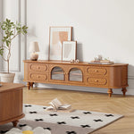 Elegant Solid Wood TV Stand with Glass Doors - Stylish Multi-Layer Storage Unit for Living Room Decor halmh-5301