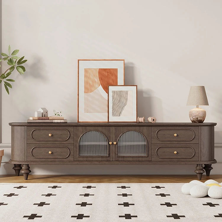 Elegant Solid Wood TV Stand with Glass Doors - Stylish Multi-Layer Storage Unit for Living Room Decor halmh-5301