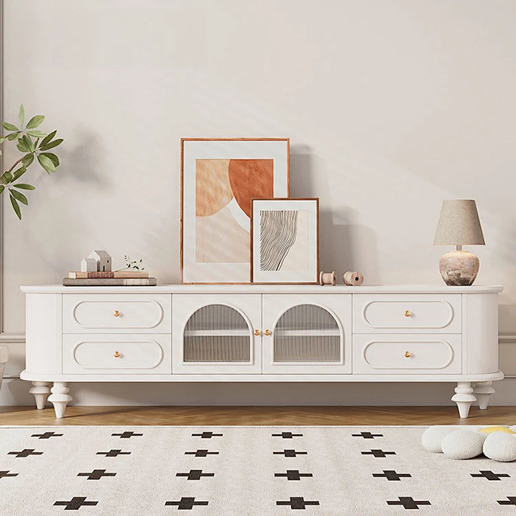 Elegant Solid Wood TV Stand with Glass Doors - Stylish Multi-Layer Storage Unit for Living Room Decor halmh-5301