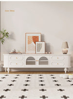 Elegant Solid Wood TV Stand with Glass Doors - Stylish Multi-Layer Storage Unit for Living Room Decor halmh-5301