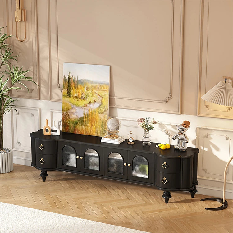 Elegant Solid Wood TV Stand with Glass Doors - Modern Multi-Layer Design for Stylish Living Rooms halmh-5302