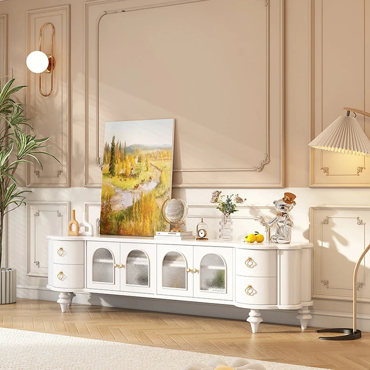 Elegant Solid Wood TV Stand with Glass Doors - Modern Multi-Layer Design for Stylish Living Rooms halmh-5302